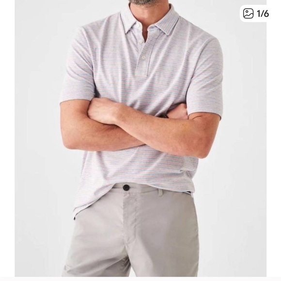 FAHERTY short sleeve movement polo shirt in horizon line stripe Large - Picture 1 of 11